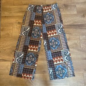 Fig And Flower Women’s Wide Leg Pants Size Large Stretch Boho Patchwork Print